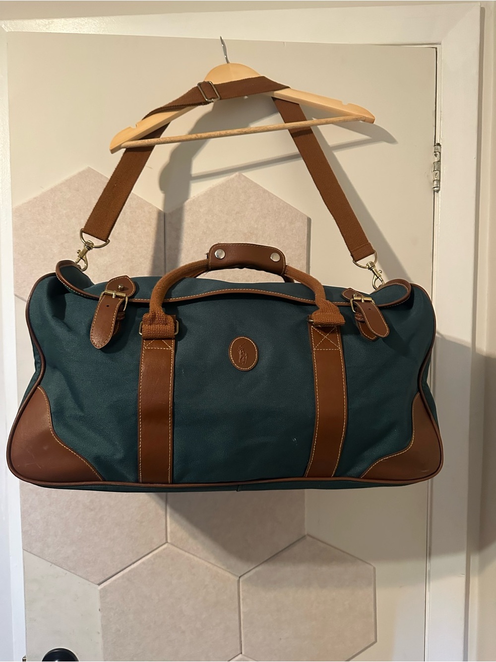 Polo by Ralph Lauren Green Canvas Duffel with Brown Leather Trim